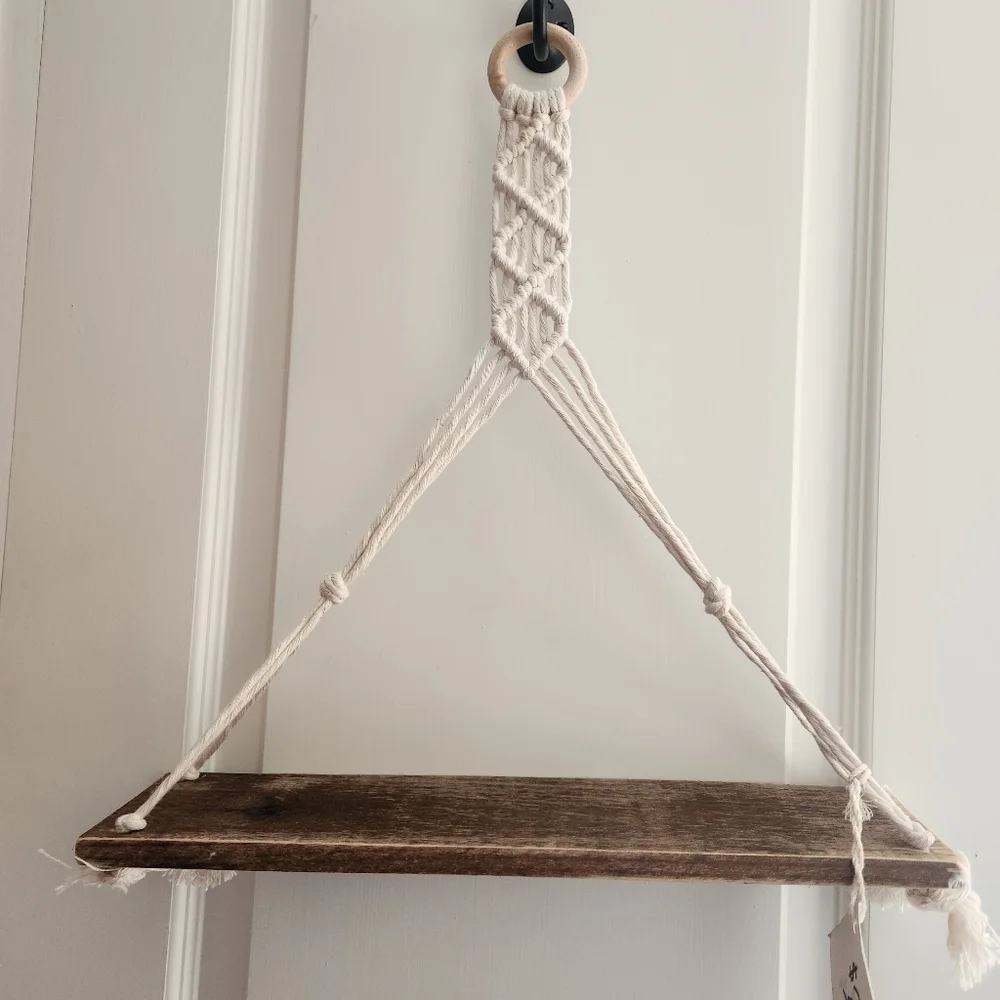 2 - Macrame Wood Hanging Shelves Boho Rustic